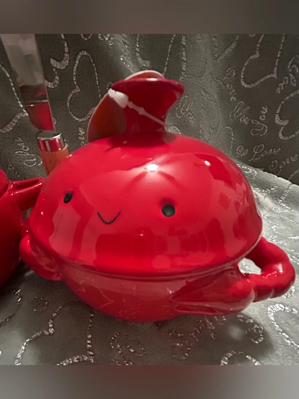 NWT Shades of Summer, Red Ceramic Tomato & Crab Serving Dish with Lid